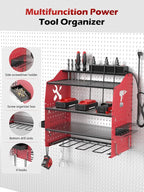 [2025 Upgraded] Power Tool Organizer Wall Mount with Charging Station, [5-Layer 220 LBS Heavy Duty], Metal Garage Tool Organizer Storage, Tool Battery Utility Racks for Room Garage Workshop Workbench