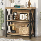 FATORRI Small Bookcase, Wood and Metal Low Short Bookshelf, Industrial Book Case and Rustic Book Shelf for Small Space (Rustic Oak)