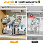 2-Pack Under Sink Storage Organizer with 2-Tier Slide Out Drawer, Sophisticated Mesh Pull Out Shelf for Kitchen & Bathroom, Fits Small Items, Upgraded Arched Track for Smooth Gliding(Patented)