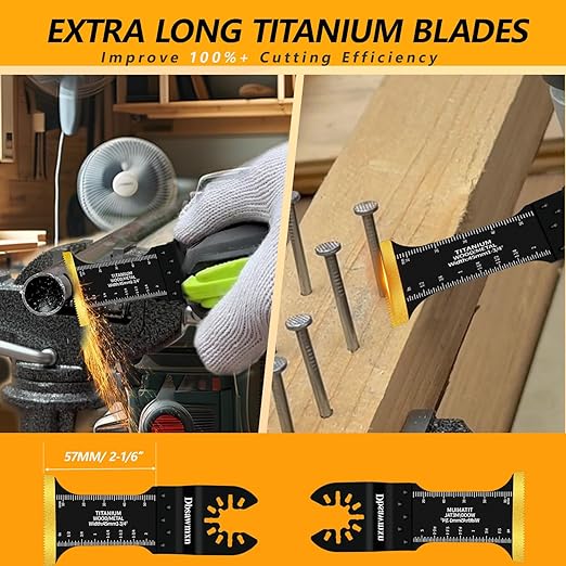12PCS Titanium Oscillating Tool Blades Metal Cutting, Professional Multi Tool Blades for Metal Wood Plastic Drywall Cuts Saw Blades Compatible with Dewalt Milwaukee Ryobi Rockwell