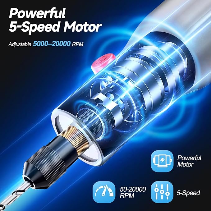Mini Cordless Rotary Tool Kit, 5-Speed 4.2V USB Rechargeable Engraving & Sanding Tool with 105 Accessories, Compact Rotary Tool for Resin Craft, Polishing, Drilling, DIY Projects