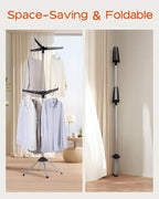 Clothes Drying Rack Foldable, 74.8 inch 2 Tier Laundry Drying Rack with Rotating Clothes Rail for 54 Pieces of Clothes, Space Saving, Indoor, Stainless Steel, Black and Silver CDR002B01