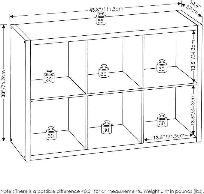 Furinno Cubicle Open Back Decorative Cube Storage Organizer, 6-Cube, Black Dark Oak