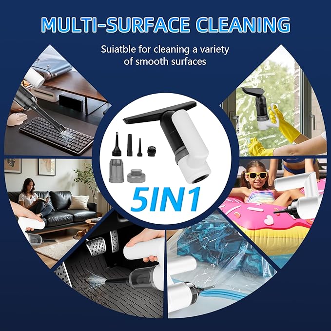 MDK 11-in-1 Set Window Vacuum Squeegee Cordless with 5 Versatile Cleaning System丨5000Pa Strong Suction Window Vacuum Cleaner丨Wet & Dry Vacuum Cleaning Tool Ultra-Light 1.1LBS丨DOE