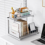 2 Pack Under Sink Organizer, 2-Tier Heavy Duty Metal Pull Out Cabinet Organizer Slide Out Sink Shelf Organizer Height Adustable, Multi-Purpose Storage Shelf for Kitchen Bathroom (Silver, 2 Pack)