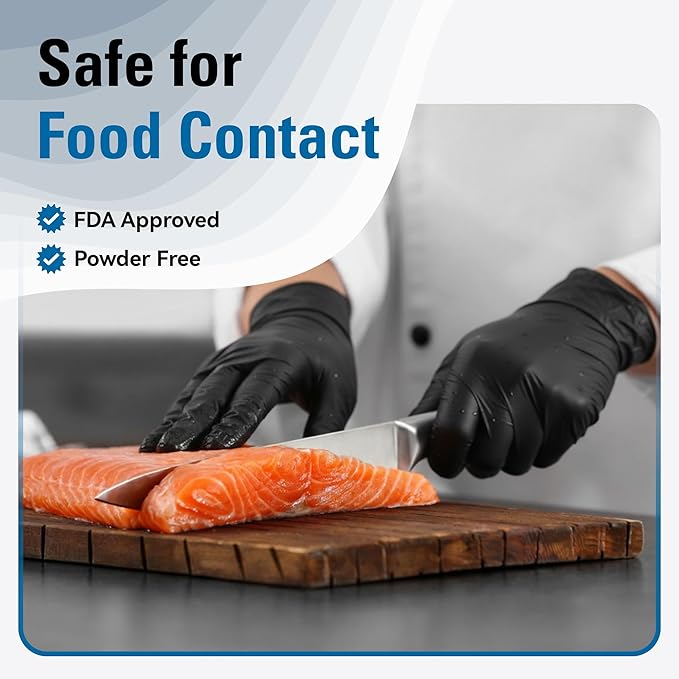 Disposable Nitrile Gloves Black, Food Safe Rubber Gloves Latex-Free Powder-Free for Cooking Food Prep Kitchen Clean