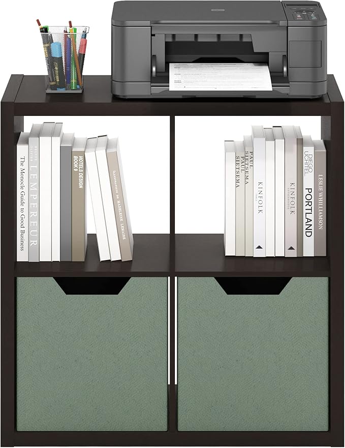 Furinno Cubicle Open Back Decorative Cube Storage Organizer, 4-Cube, Black Dark Oak