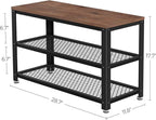 VASAGLE, 3-Tier Shoe Rack, Shelf Storage Bench with Metal Mesh Shelves and Seat, Free Standing Shoe Organizer for Entryway, 11.8 x 28.7 x 17.7 Inches, Hazelnut Brown and Black ULBS073B03