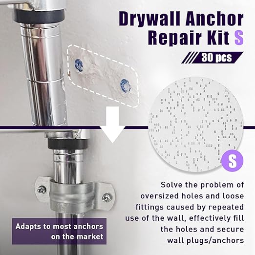 30 Pcs Drywall Anchor Repair Kit Solve Loose Wall Plugs Fast - Ideal for Curtain Rails, Towel Racks, Toilet Paper Holders and More Anchor Hole Patch (2.36 in)
