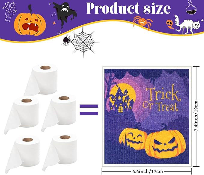 6 Pack Swedish Dishcloths for Kitchen |Watercolor Dish Towels | Reusable Paper Towels Washable | Non-Scratch Cellulose Sponge Cloths | No Odor, Biodegradable, Swedish Cloths, Halloween