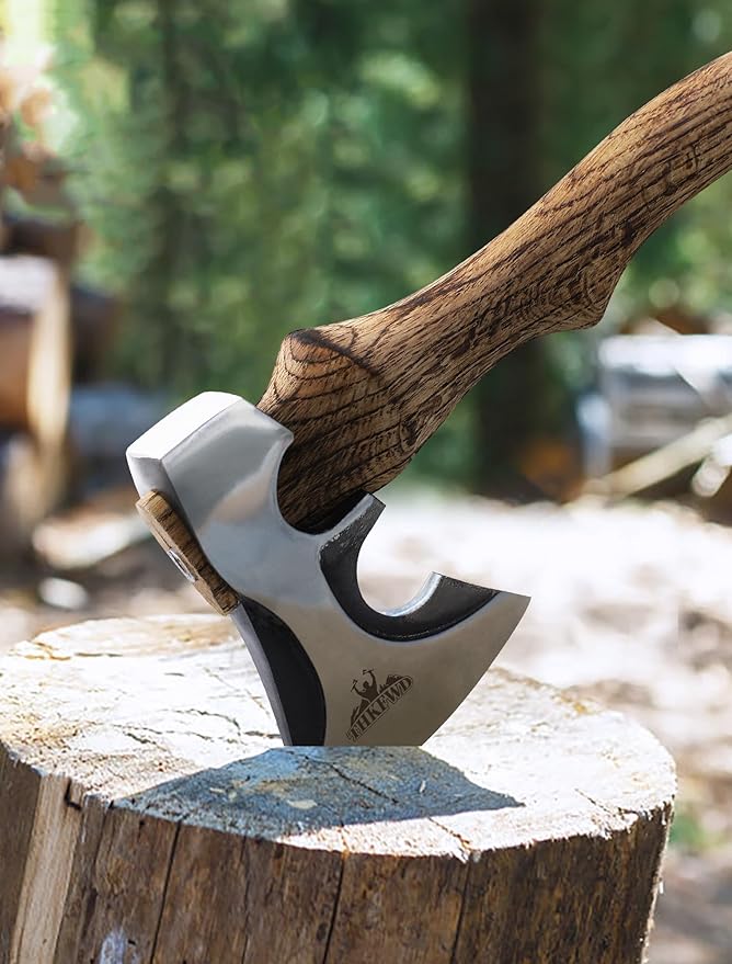 Camping Hatchet -Chopping Axe with Leather Sheath, 13.8" Forged Carbon Steel Wood Splitting Axe for Chopping Camping Survival