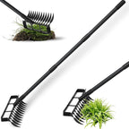 Stirrup Hoe Garden Tool Weed Puller with 76.8Inch Adjustable Stainless Steel Handle, Heavy Duty Hula Hoe and 12 Tines Rake 2 in 1 Gardening Tools Garden Cultivator for Weeding Soil Loosening, Black