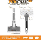 FurDozer Pet Hair Remover & Auto Detailing Tools - Cat & Dog Hair Remover for Carpets, Car Interiors, Couches, Bedding, & Pet Furniture (Gray, X6)