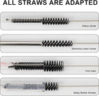 Straw Cleaner Brushes Sets, 12 Pieces 8.2 Inch Botthle Cleaning Brush and Nylon Tube Brush Brush Kit for Sippy Cup, Tumbler, Water Bottle, Drinking Straw (Black)