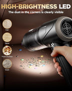 Handheld Vacuum Cleaner 26000Pa Suction with Brushless Motor, 4-in-1 Portable Mini Car Vacuum with 3 Suction Modes, Cordless Vacuum with LED Light, Type-C Charge for Car, Office Desk, Keyboards