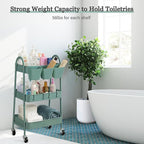 danpinera 3-Tier Rolling Cart, Metal Rolling Storage Cart with Lockable Wheels & Hanging Cups & Hooks, Mobile Trolley for Kitchen, Bathroom, Office, Workshop, Green