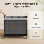 ELYKEN Laundry Hamper 3 Section, 120L Rolling Laundry Sorter with Removable Liner Bag, Laundry Basket with Wheels, Steel Frame with Metal Handle, Clothes Hamper Cart for Laundry Room & Bedroom