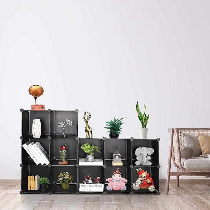 TUMUCUTE Cube Storage Organizer, DIY Plastic Closet Cabinet Modular Bookcase, Storage Shelves for Bedroom Living Room, Office（12-Cube，Plastic）