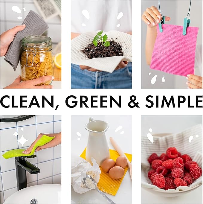 SUPERSCANDI 10 Pack Swedish Dishcloths for Kitchen - 100% Biodegradable & Compostable | Reusable Paper Towels Washable, Food-Safe & Without Plastic - Dish Rags Suitable for Any Surface | Multicolor