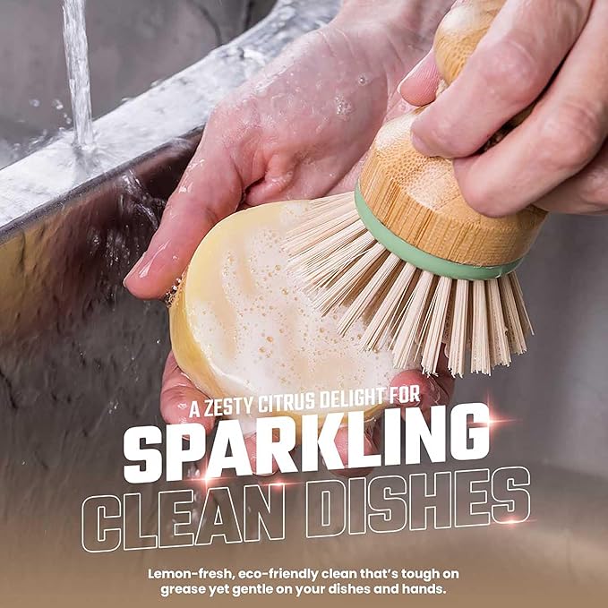 Lemon Dish Block Soap Bar - 3 Pack Natural Dish Soap Bar 4oz for Eco-Friendly Cleaning - Premium Dish Soap Block Alternative for Sustainable Kitchen | Made in USA