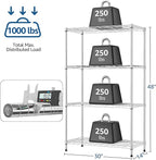 1000 lbs 4Tier Shelf Metal Storage Shelves Wire Rack Closet Organizers with Wheel for Garage Kitchen Bathroom Laundry Chrome 13.7" D x 29.5" W x 47.2" H