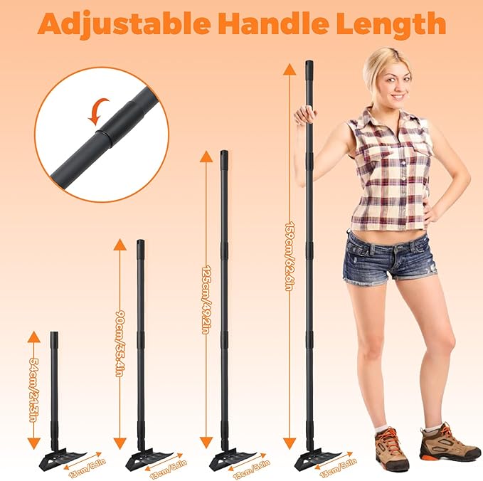 Hula Garden Hoe and 4 Tines Rake 2-in-1 Garden Tool for Weeding, Garden Cultivator with 62.6" Adjustable Long Handle Heavy Duty Weed Puller Stirrup Hoe for Ditching, Seeding, Loosening Soil