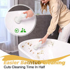 Electric Spin Scrubber, Battery 2.5H with Extra-Long Runtime, 10 Brush Heads, IPX7 Waterproof Power Shower Scrubber with Long Handle, 2 Speeds Cordless Cleaning Brush for Bathroom Bathtub