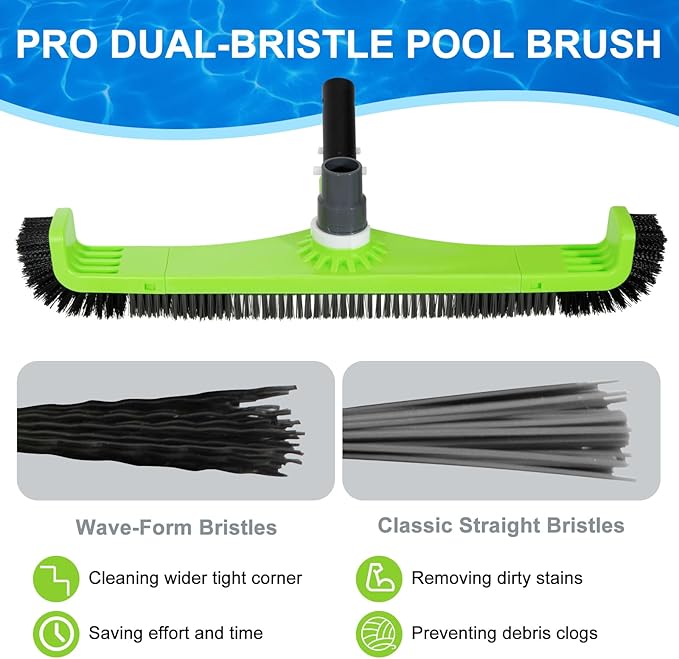 Sepetrel 20" Pool Vacuum Brush Head for Cleaning Pool Walls,Heavy Duty Inground/Above Ground Swimming Pool Scrub Brushes with Curved Ends