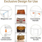 Stackable Storage Bins, Clear Acrylic Display Case, 9-Pack Acrylic Boxes with Lids, Clear Storage Containers Storage for Handbags, Collectibles & Figures