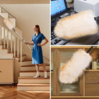 Lambswool Duster Extendable 31-55 Inch, Natural Electrostatic Feather Duster for Cleaning with Aluminum Extension Pole Reusable for High Ceilings, Fans, Blinds, Furniture, Interior & Roof Dusting