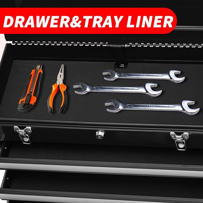 Tool Chest Cabinet, Large Capacity Metal Tool Box with Wheels and Cylinder Locking, Roll Around Storage Organizer Tool Cart for Garage, Redtool cabinets on Wheels (Black, 4-Drawer)