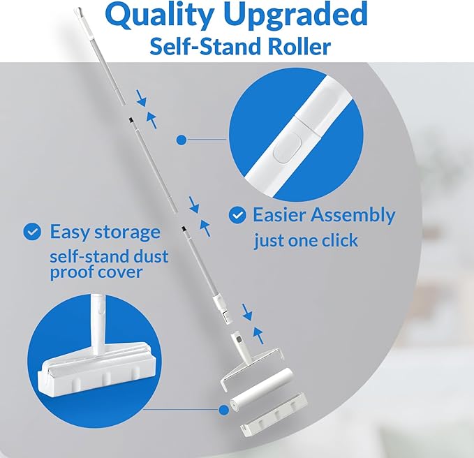 Large Lint Roller - 9.45 in Giant Lint Roller Refill 360 Sheets Total, 45 in Telescopic Pole to Clean Without Bending Down, Sticky Rollers for Floor Cleaning Carpets, Cars, Clothing, Pet Hair