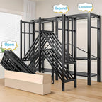 Heavy Duty Covered Clothes Rack with Magnetic Door Foldable Portable Wardrobe Closet for Hanging Clothing Rolling Black Metal Garment Rack on Wheels Closet System (Black, 74.7in)