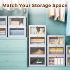 4 Tier Stackable Plastic Storage Bins with Lid and Wheels - 23 QT Closet Organizers and Storage, Foldable Storage Containers, Organization and Storage Boxes for Craft, Home, Pantry, Dorm,Grey