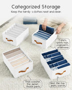 Homsorout Closet Organizers and Storage - Fabric Clothes Organizer with Handles, Foldable Jeans Organizer for Clothes, Drawer Organizer for Shirts, Bra, Sweater, Scarf, 4 Pack, White