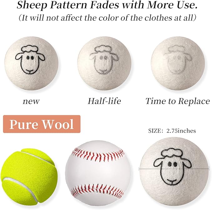 Dryer Balls Laundry Reusable, Wool Dryer Balls, Cute Dryer Balls Animals, Wool Dryer Balls Laundry Reusable, Laundry Dryer Balls, with Cute Pattern, Shorten Drying Time and Fluff