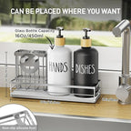 Moforoco Kitchen Dish Soap Dispenser Set, 16OZ Glass Bottle, Hand and Dish Soap Dispenser Set, Instant Dry Tray, Non-Slip Silicone Pad, Brush Holder with Smiley Face Sponge Holder, Kitchen Decor