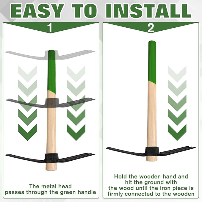 SPEEDWOX Hoe and Cultivator Hand Tiller Hoe Cultivator 2 in 1 Hand Garden Tools with Wooden Handle Sturdy 3 Claw Tiller Carbon Steel Heavy Duty for Loosening Soil, Weeding, Cultivating and Digging