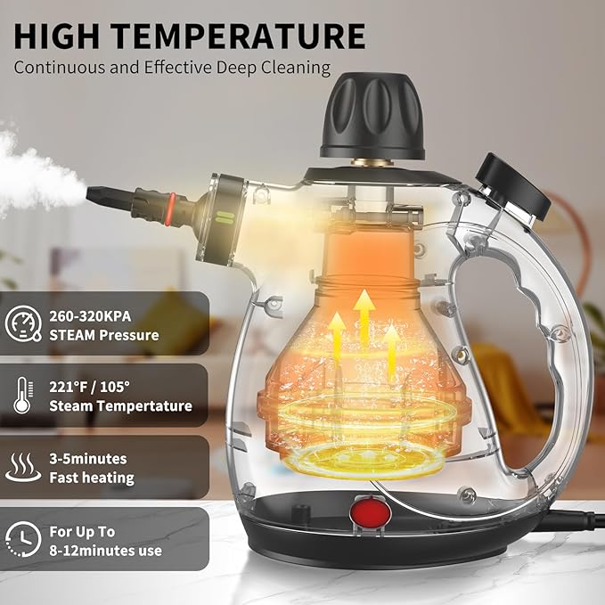 Pressurized Handheld Steam Cleaner with 14 pcs Accessories, Portable Steamer for Cleaning, Steam Cleaner for Home for Dirt, Grease, Grout, Tile, Floor, Car