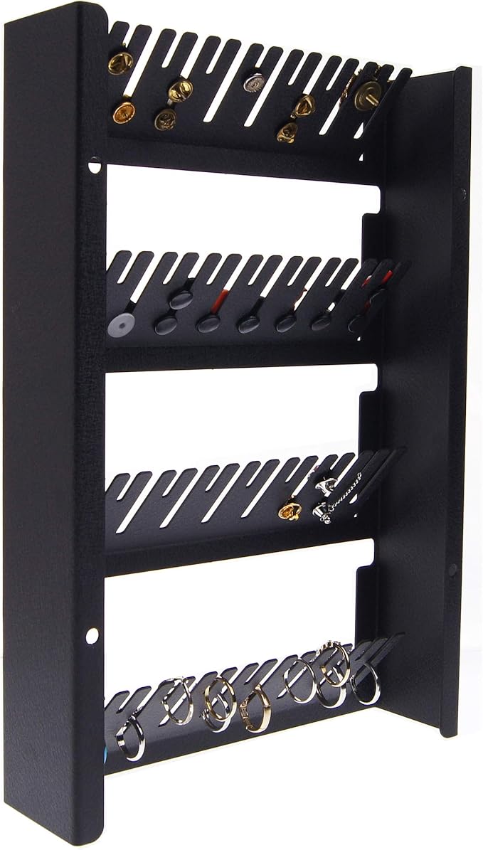 Angelynn's Wall Mounted Large Statement Finger Ring Holder Display, Cufflink/Cuff Link Storage, Hanging Closet Body Jewelry Organizer Men and Women, Jaymes Black 9" x13 1/4"