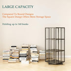 Square Rotating Bookshelf Tower - 360 Spinning Display Corner Bookcase for Narrow Space, Modern 3-Tier Revolving Storage Shelf, Black