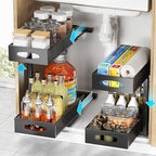 Under Sink Organizer, 2-Tier Pull Out Cabinet Organizer with Adjustable Height, Use in Kitchen Bathroom Cabinet and Countertop Storage, Black, 2-Pack