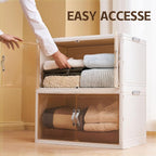 4 Pack Plastic Storage Bins with Drawers - 388QT Foldable Stackable Storage Bins with Lids - Closet Craft Organizers and Storage - Plastic Drawer Storage for Bedroom(97QT×4), 22.8 Gal