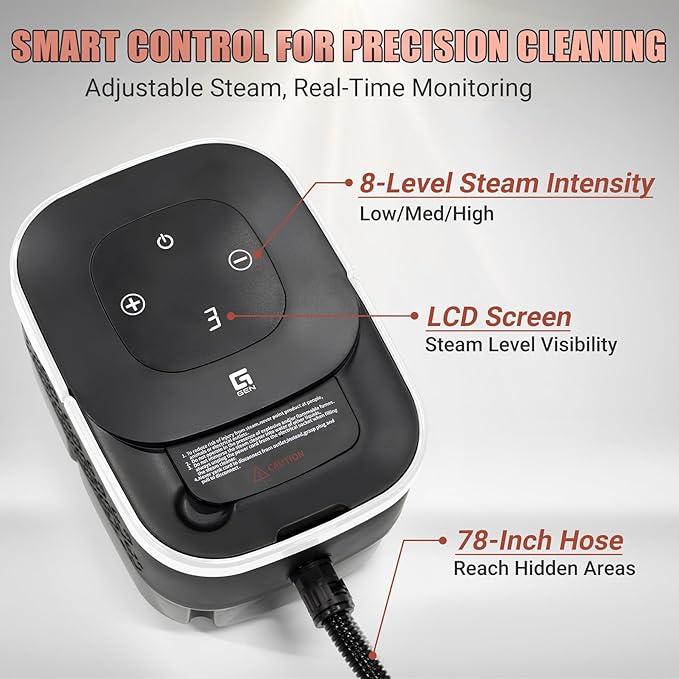 2500W Handheld Steam Cleaner,10 Accessories with 8 Adjustable Pressures for Tile/Grease/Carpet, 45oz Large Tank Chemical Free Cleaning, Portable Multi-Surface Steamer for Home Cars Kitchens (White)