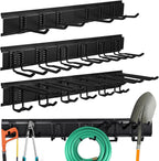 Mayouko 48 Inches Garage Tool Storage Rack, Garage Garden Storage Organizer Wall Mount, 16" x 3 Racks, Yard Shovel Rack Holder for Hanging Landscaping Equipment, Ladders, Adjustable Hook