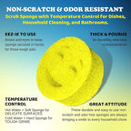 The Original Scrub Moji Scrubbing Sponge by Smilyeez (Set of 3) - Yellow - Temperature-Responsive Polymer Foam, Stain and Odor Resistant, Ideal for Kitchen and Bathroom Cleaning