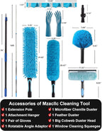 25 Foot High Reach Ceiling Fan Duster with 7-18ft Heavy Duty Extension Pole, Microfiber Feather, Cobweb Duster, Window Squeegee Kit, Cleaning Gloves