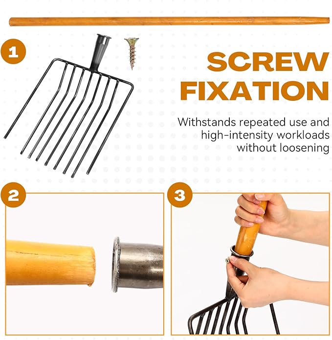 9-Tine Manure Fork, 3 Sets Heavy Duty Pitch Fork with 47.2" Wood Handle, Muck Rake Broadfork Garden Tool for Gardening Horse Stall Picking up Manure Farm