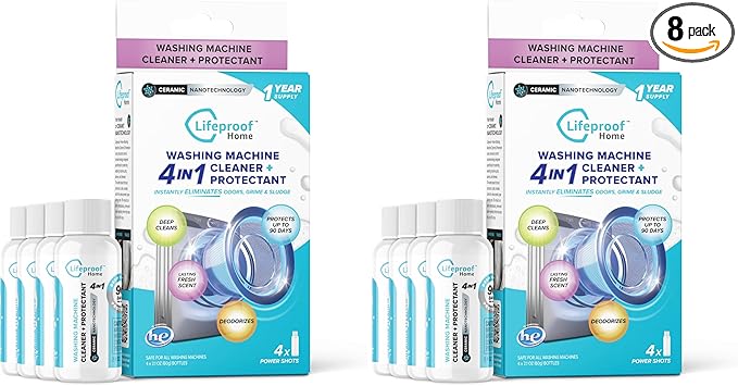Lifeproof 4-IN-1 Washing Machine Cleaner - Up to 90 Days of Protection Against Odors & Grime (8-Pack, 1-Year Supply)