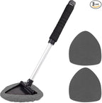 TAKAVU Car Window Cleaning Tool, Windshield Wiper Cleaner with Extendable Long-Reach Handle, 3 Washable Reusable Microfiber Bonnets, Car & Home Inside Interior Exterior Use - Lint Free (Grey)